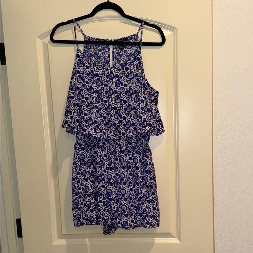 Forever 21 Blue and White Floral Halter Romper